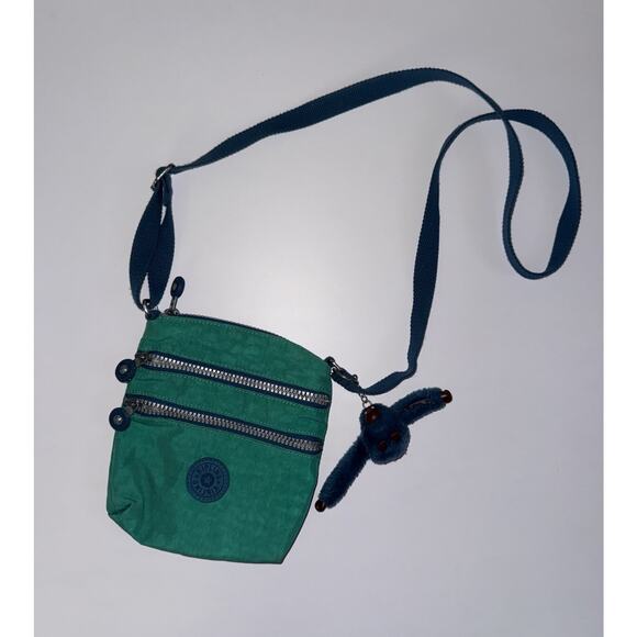 Kipling Handbags - Kipling Crossbody 3 Pocket Mini Purse Bag Monkey Charm Turquoise Teal Blue Green